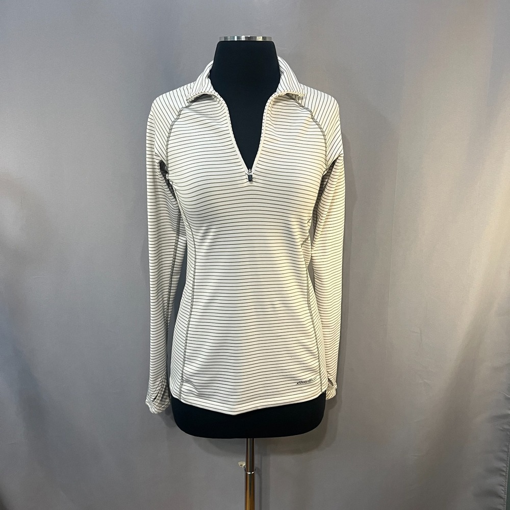 Eddie Bauer First Ascent Top Women Extra Small White Striped Stretch Quarter Zip